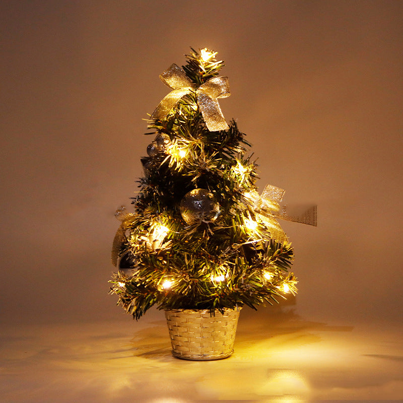 Mini Desktop Christmas Tree with Lights and Ornaments