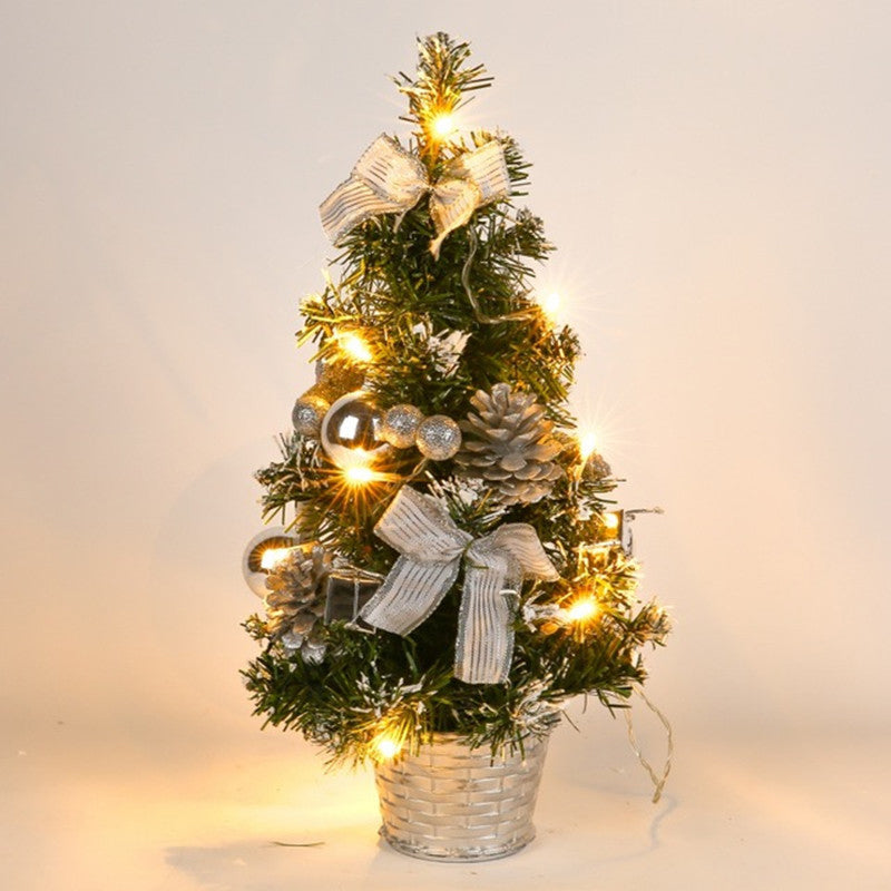 Mini Desktop Christmas Tree with Lights and Ornaments