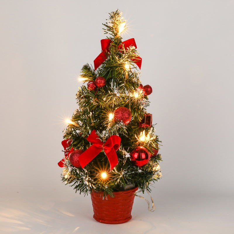 Mini Desktop Christmas Tree with Lights and Ornaments