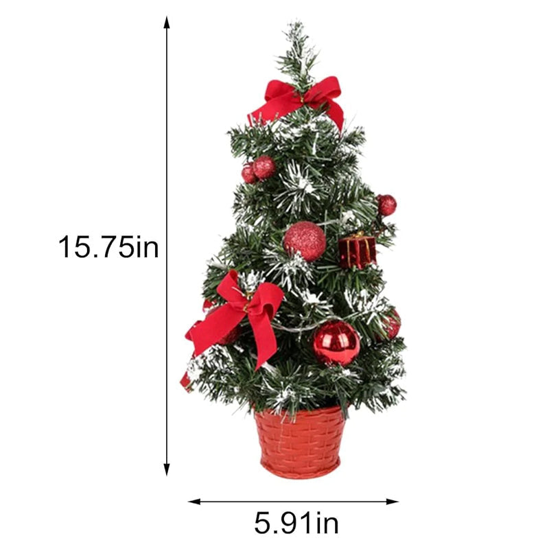 Mini Desktop Christmas Tree with Lights and Ornaments