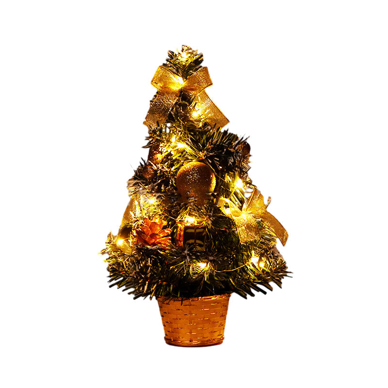 Mini Desktop Christmas Tree with Lights and Ornaments