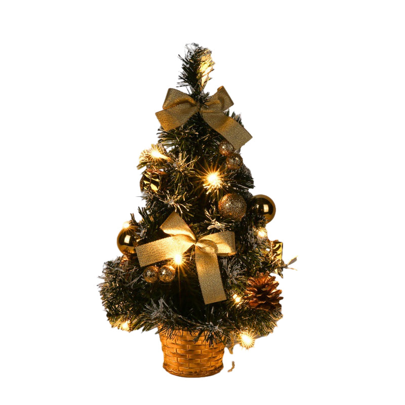 Mini Desktop Christmas Tree with Lights and Ornaments