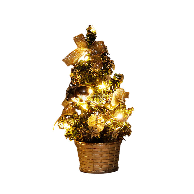 Mini Desktop Christmas Tree with Lights and Ornaments