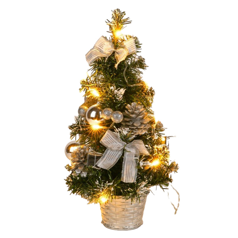 Mini Desktop Christmas Tree with Lights and Ornaments