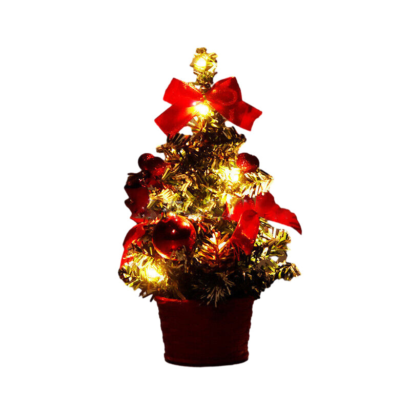 Mini Desktop Christmas Tree with Lights and Ornaments