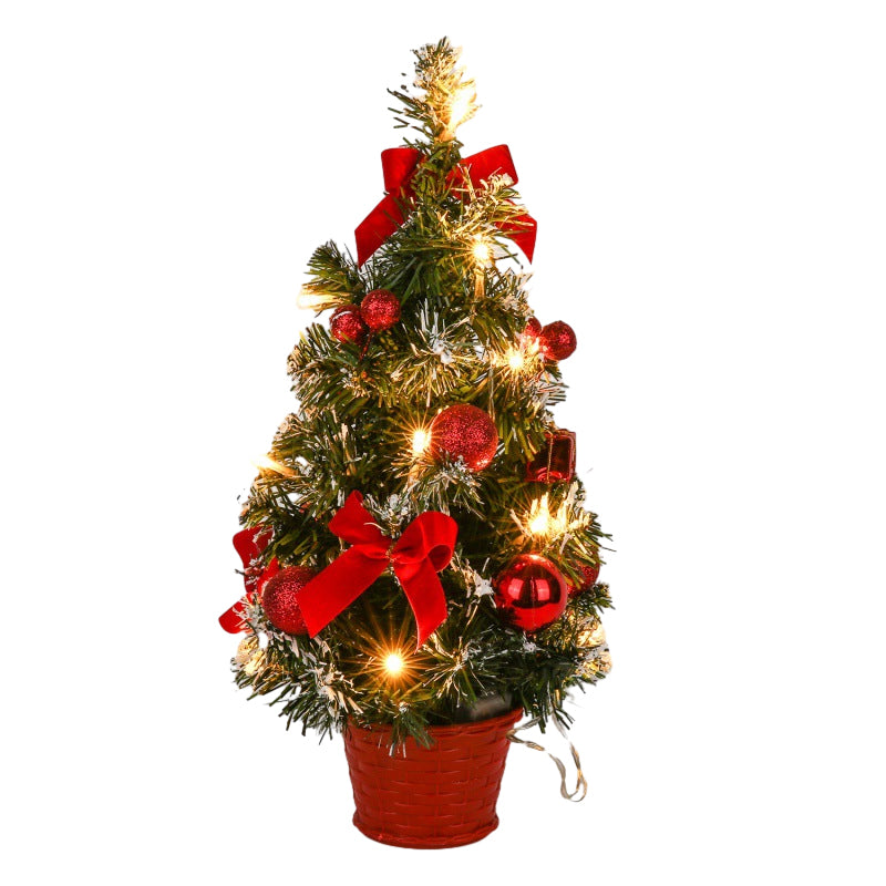 Mini Desktop Christmas Tree with Lights and Ornaments