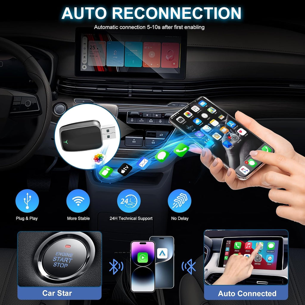 Mini Wireless CarPlay Adapter with Dual-Band Connection and Compact Design