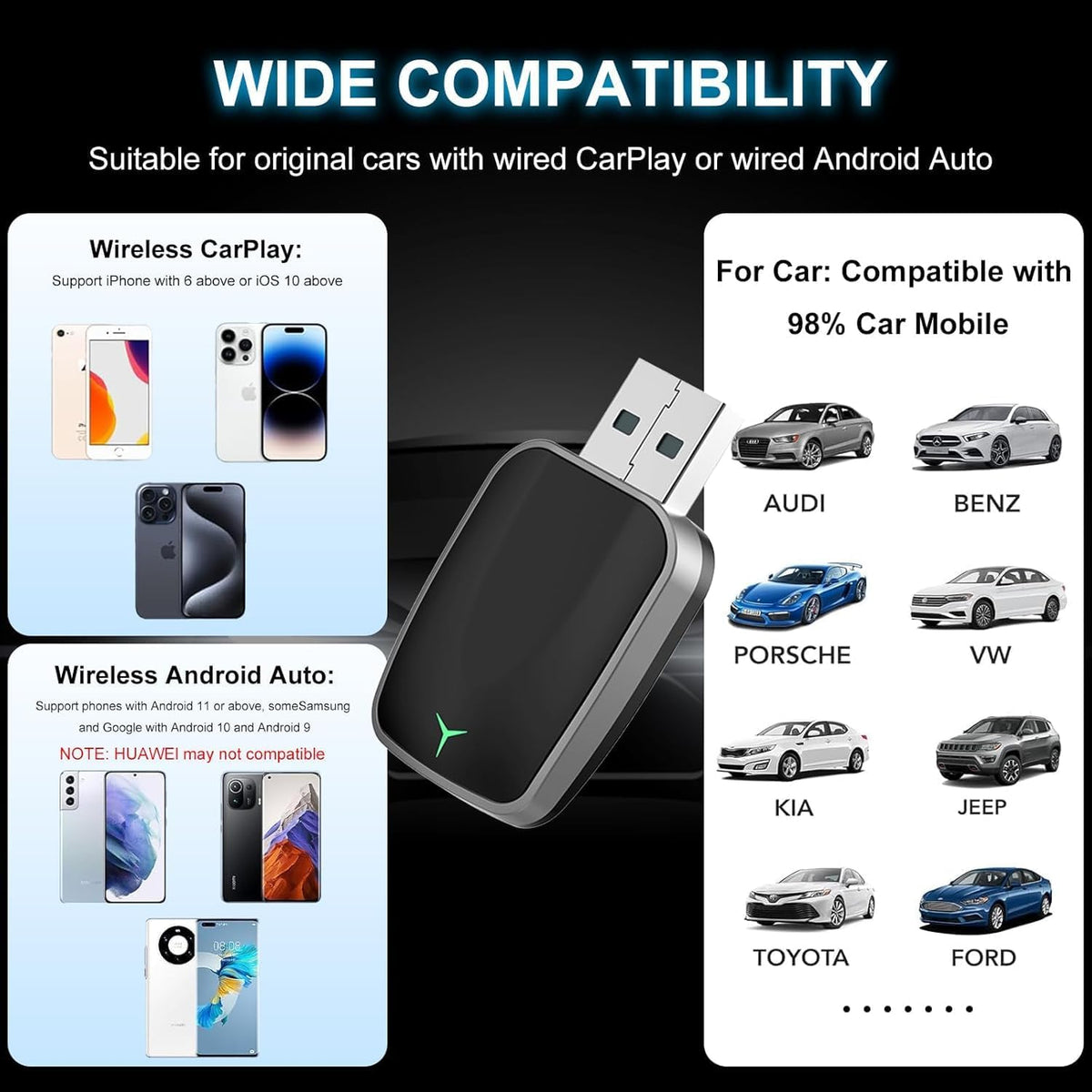Mini Wireless CarPlay Adapter with Dual-Band Connection and Compact Design