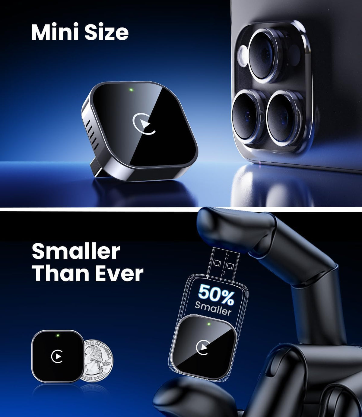 Mini Wireless CarPlay Adapter with Dual-Band Connection and Compact Design