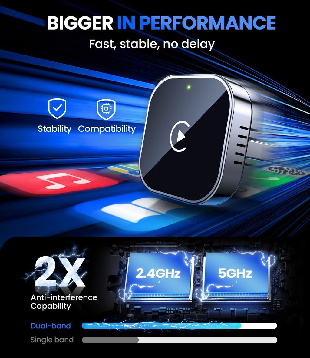 Mini Wireless CarPlay Adapter with Dual-Band Connection and Compact Design