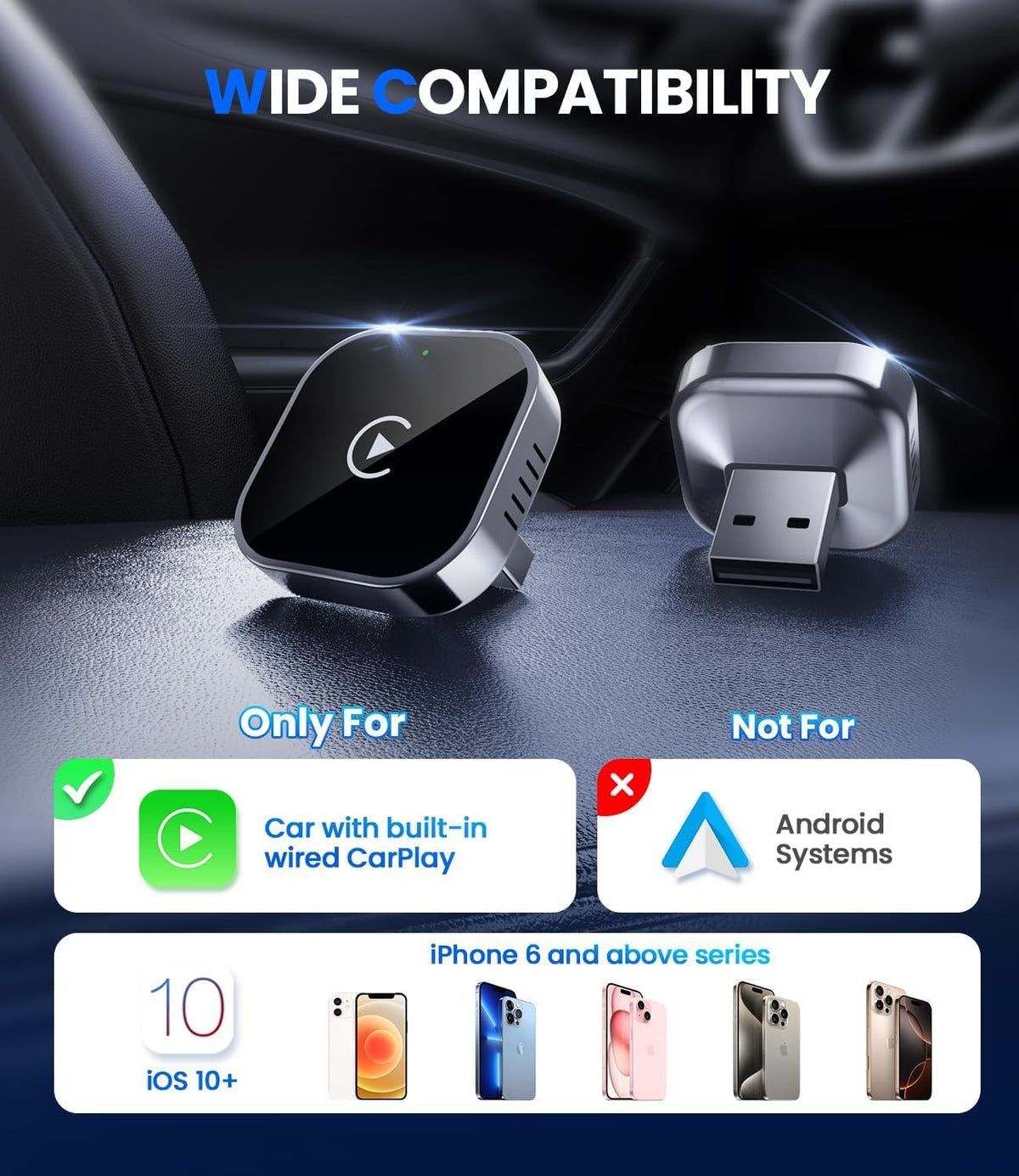 Mini Wireless CarPlay Adapter with Dual-Band Connection and Compact Design