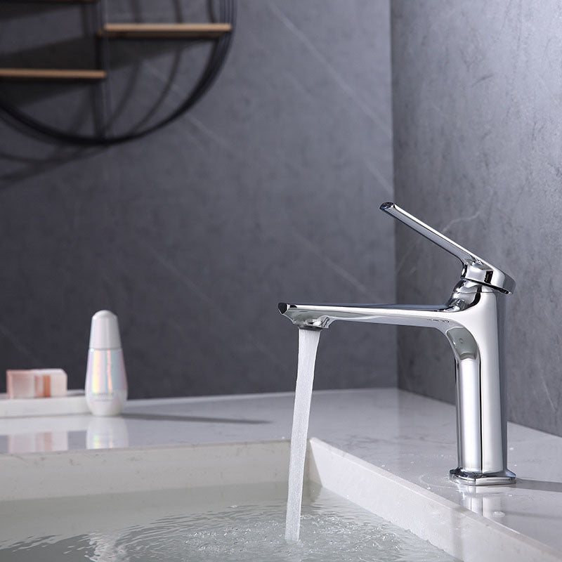 Modern brass lever handle bathroom faucet with low arc spout