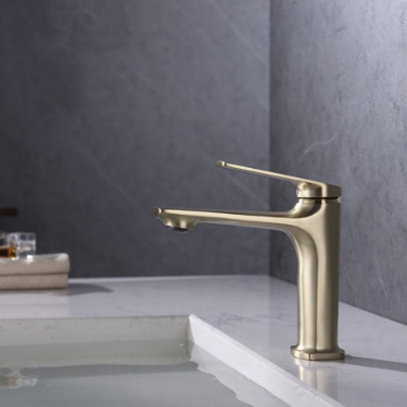 Modern brass lever handle bathroom faucet with low arc spout