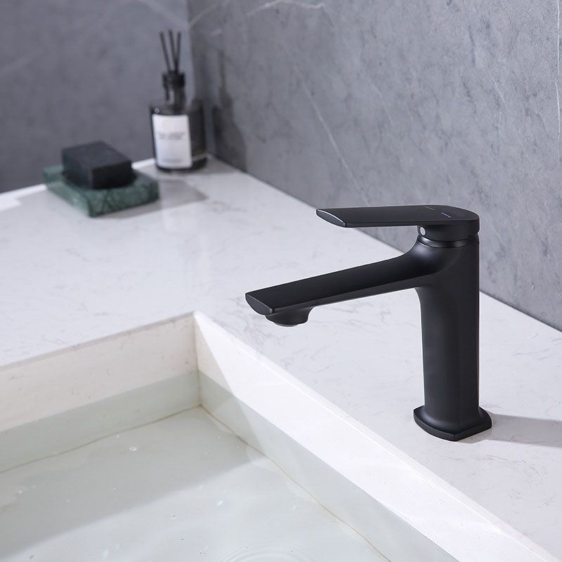 Modern brass lever handle bathroom faucet with low arc spout