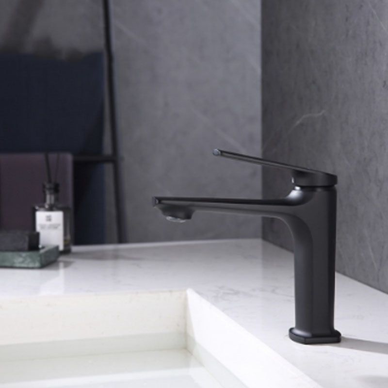 Modern brass lever handle bathroom faucet with low arc spout
