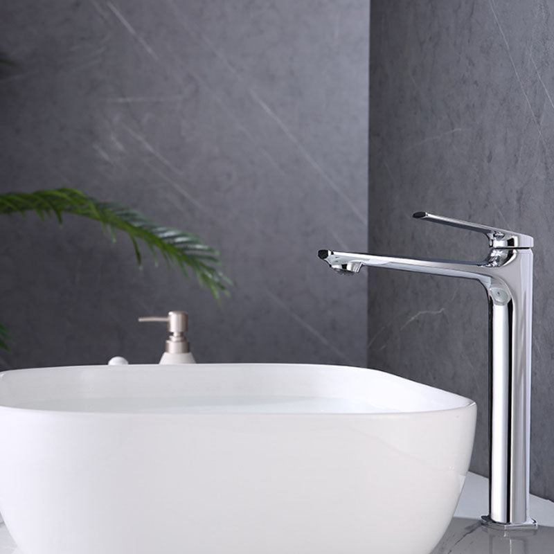 Modern brass lever handle bathroom faucet with low arc spout