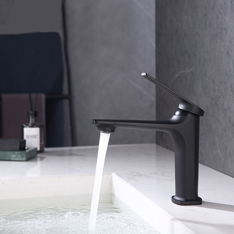 Modern brass lever handle bathroom faucet with low arc spout