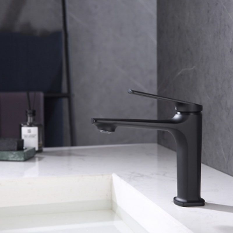 Modern brass lever handle bathroom faucet with low arc spout