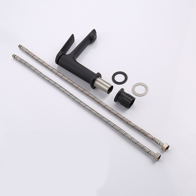 Modern brass lever handle bathroom faucet with low arc spout