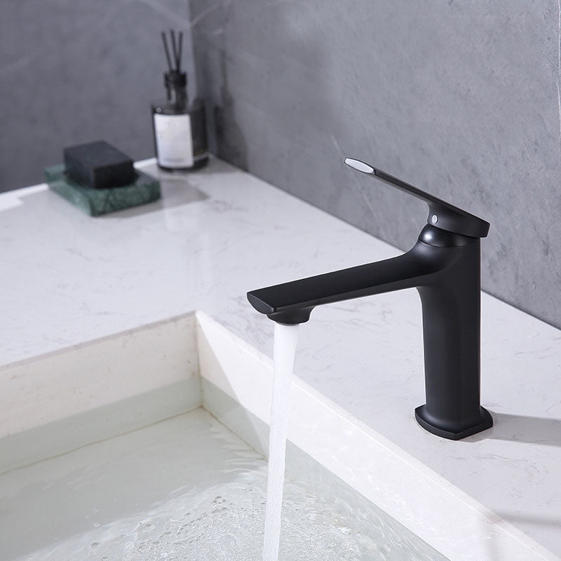 Modern brass lever handle bathroom faucet with low arc spout