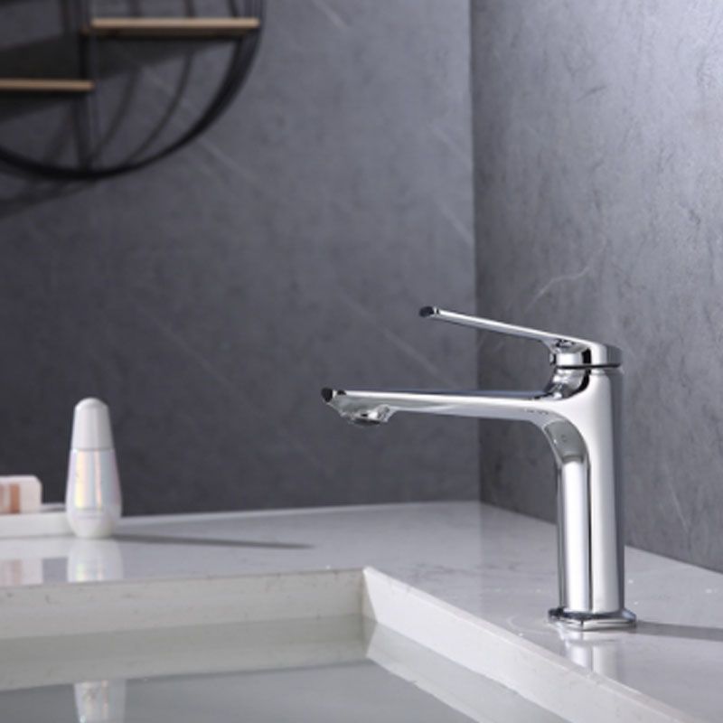 Modern brass lever handle bathroom faucet with low arc spout