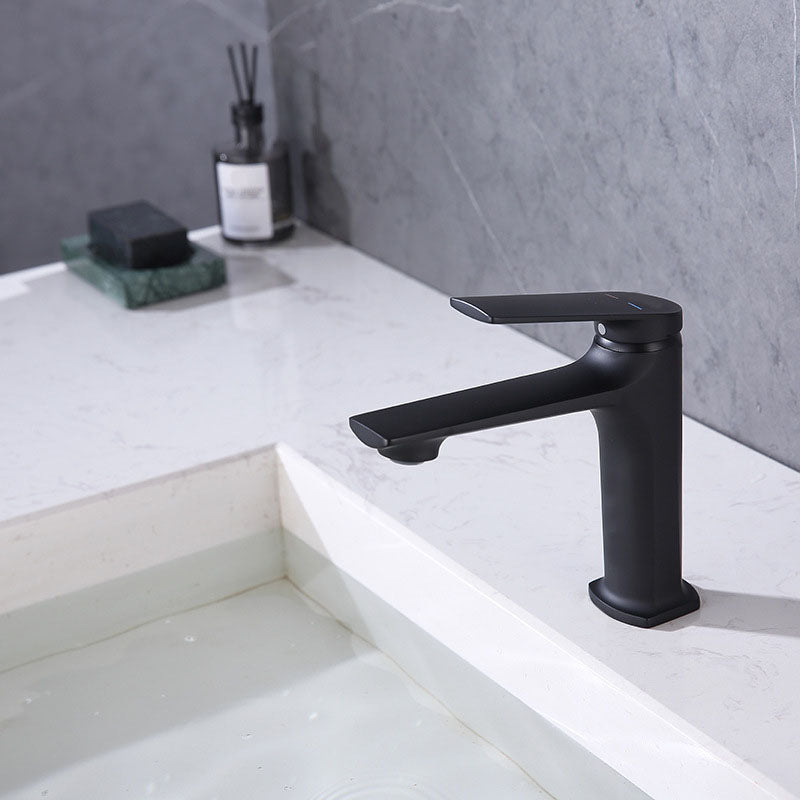 Modern brass lever handle bathroom faucet with low arc spout