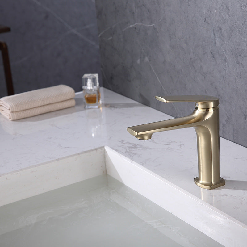 Modern brass lever handle bathroom faucet with low arc spout