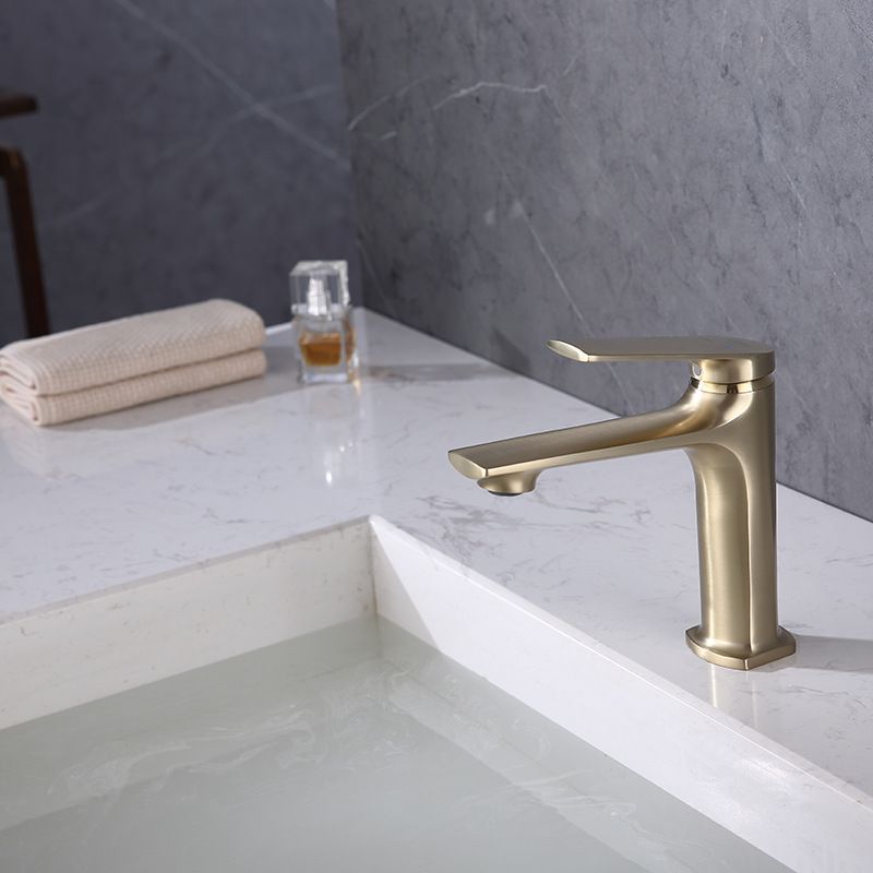 Modern brass lever handle bathroom faucet with low arc spout