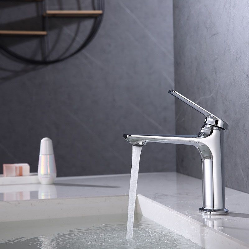 Modern brass lever handle bathroom faucet with low arc spout