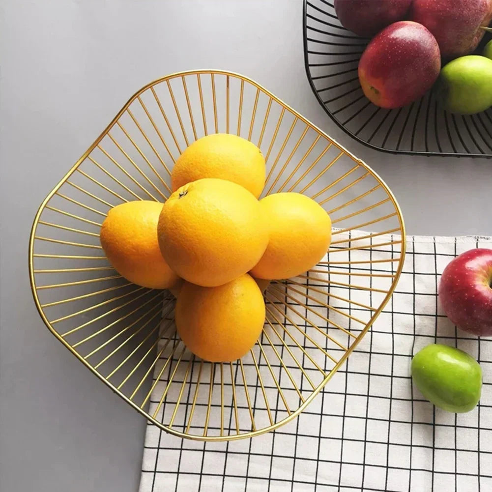 Modern Iron Wire Fruit Basket with Hollow Drain Design
