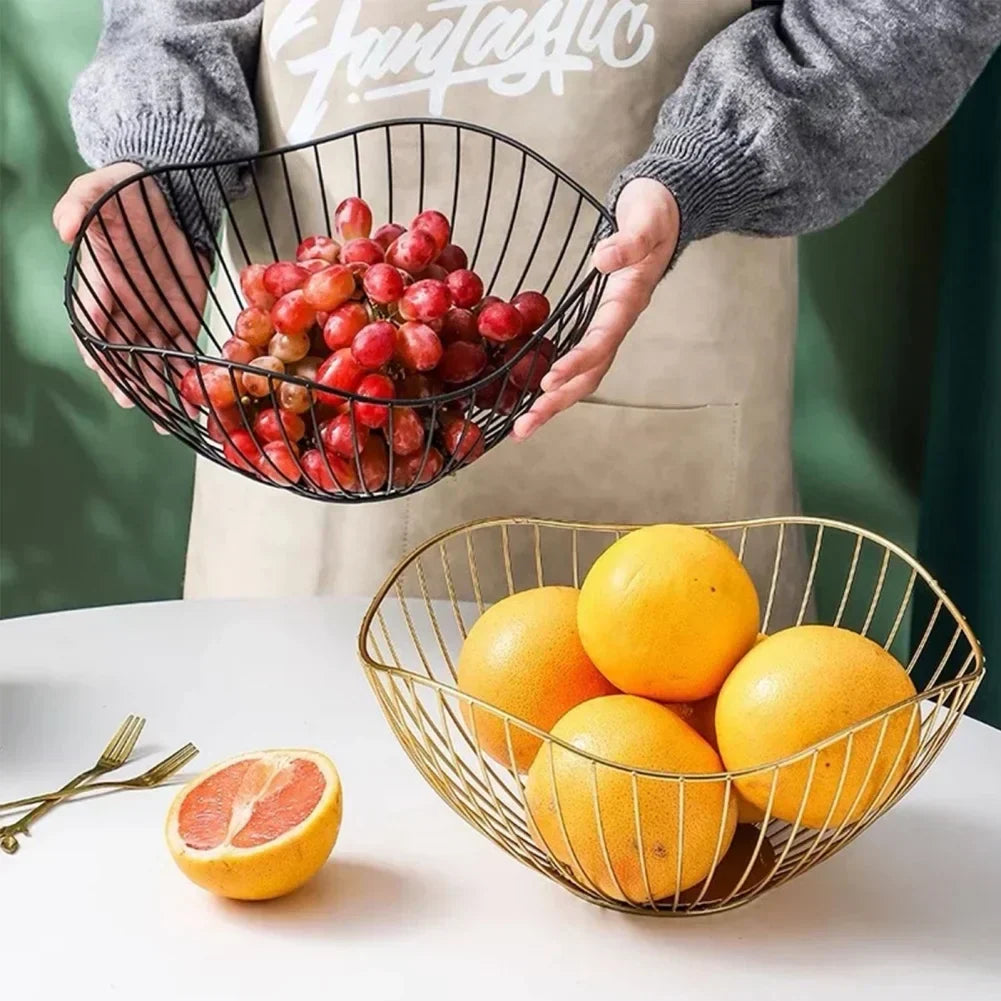 Modern Iron Wire Fruit Basket with Hollow Drain Design