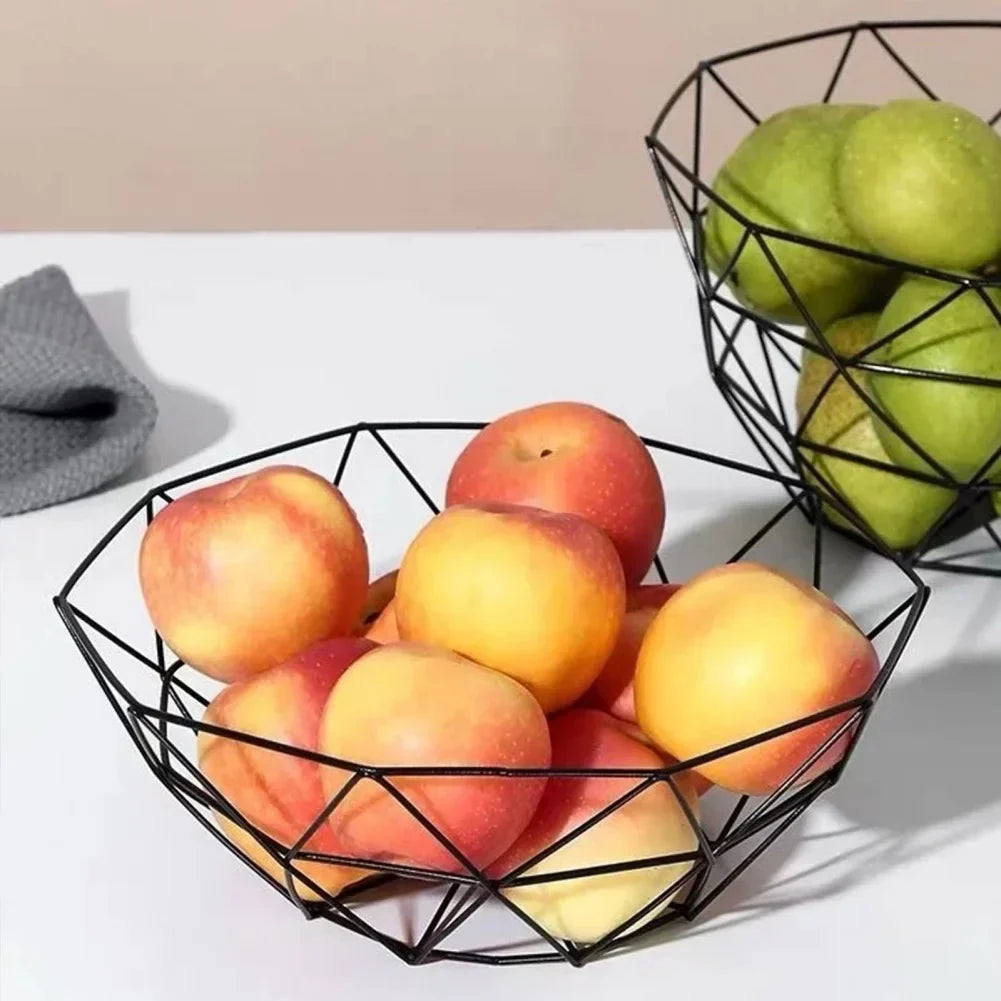 Modern Iron Wire Fruit Basket with Hollow Drain Design