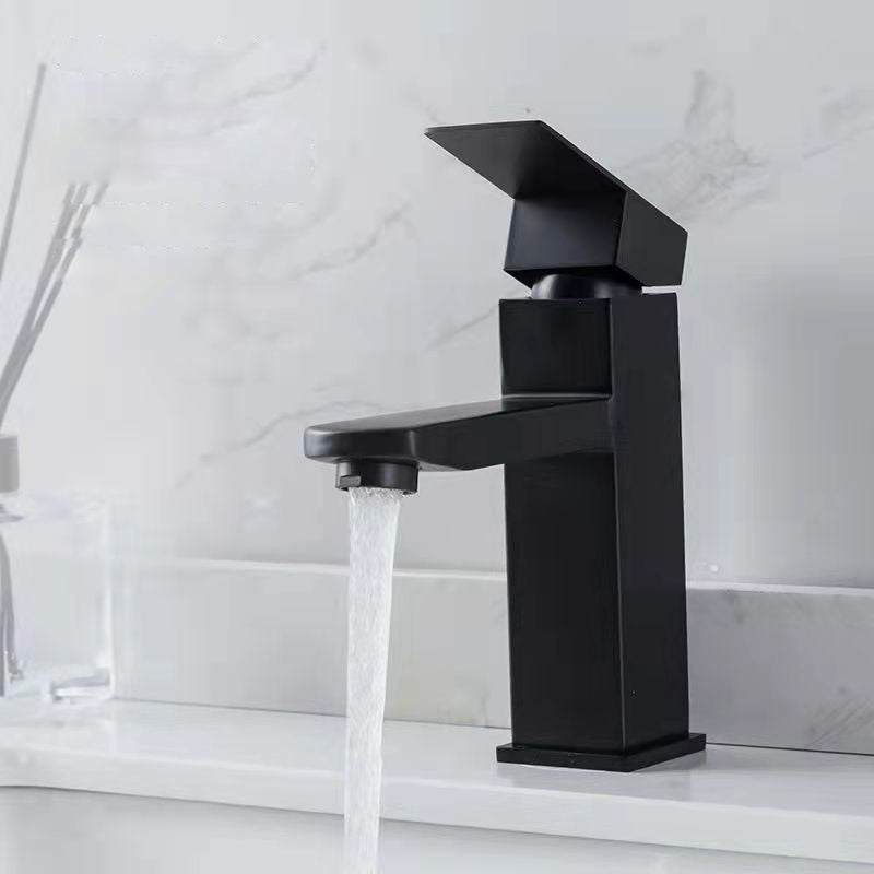 Modern single-handle bathroom sink faucet in black stainless steel