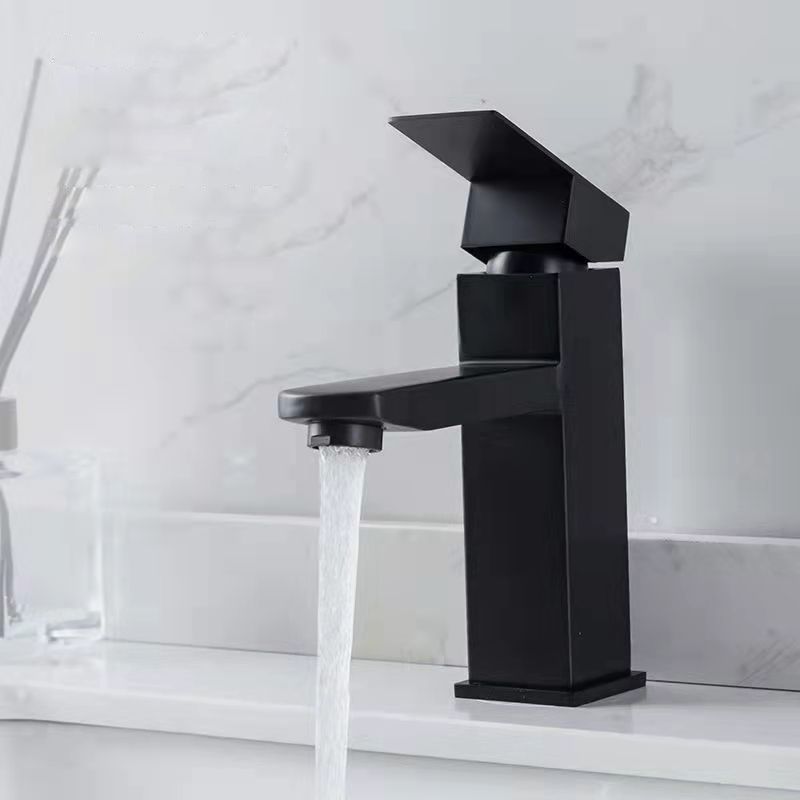 Modern single-handle bathroom sink faucet in black stainless steel