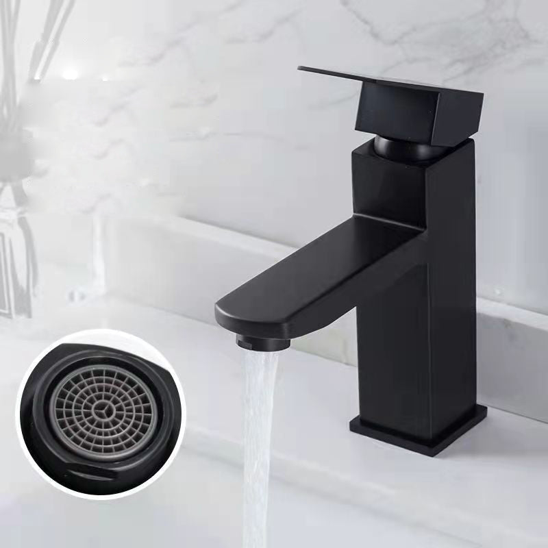 Modern single-handle bathroom sink faucet in black stainless steel