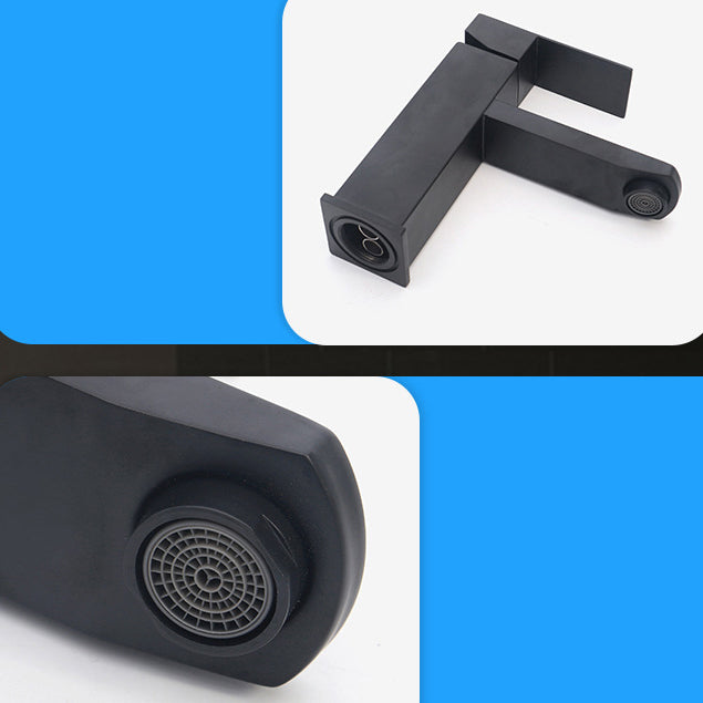 Modern single-handle bathroom sink faucet in black stainless steel