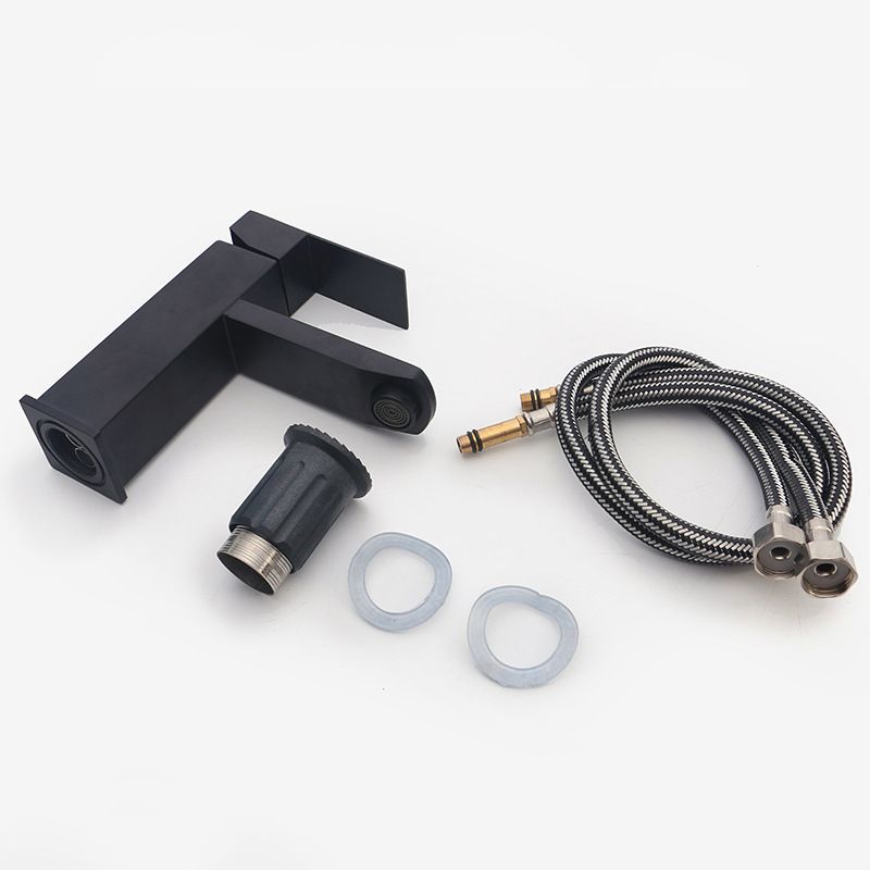 Modern single-handle bathroom sink faucet in black stainless steel