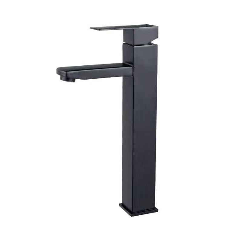 Modern single-handle bathroom sink faucet in black stainless steel