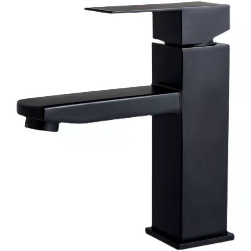 Modern single-handle bathroom sink faucet in black stainless steel