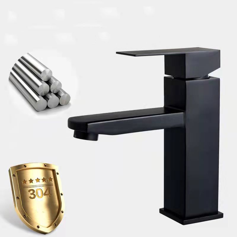 Modern single-handle bathroom sink faucet in black stainless steel