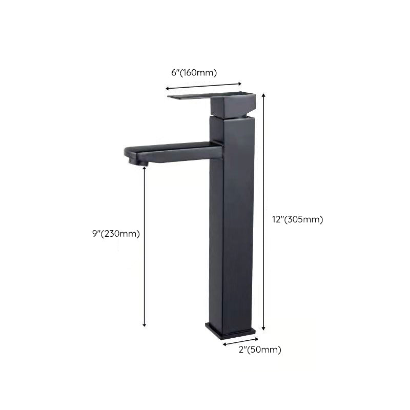 Modern single-handle bathroom sink faucet in black stainless steel