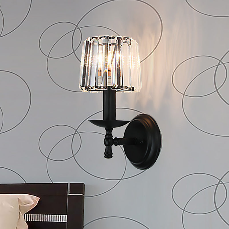 Modern Wall Sconce with Clear Crystal and Curved Black Arm