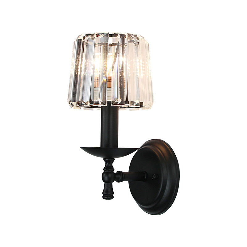 Modern Wall Sconce with Clear Crystal and Curved Black Arm