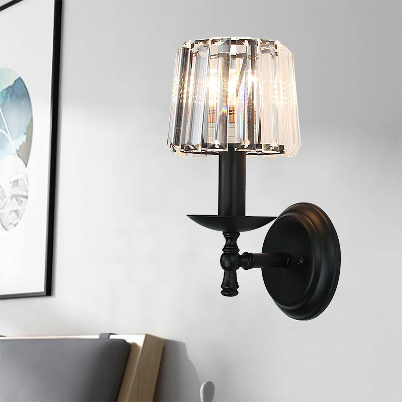 Modern Wall Sconce with Clear Crystal and Curved Black Arm