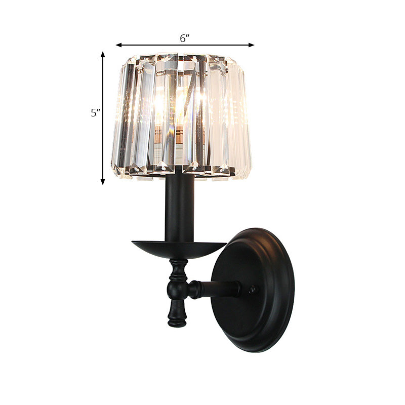 Modern Wall Sconce with Clear Crystal and Curved Black Arm