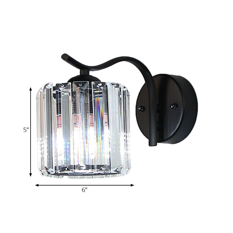 Modern Wall Sconce with Clear Crystal and Curved Black Arm