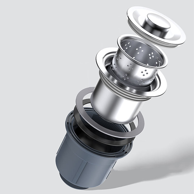 Modern workstation undermount kitchen sink in stainless steel with waste assembly and faucet