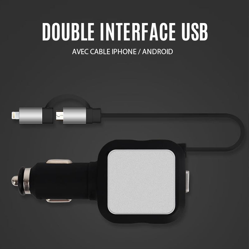 Multi-Device Car Charger with Retractable Charging Cables