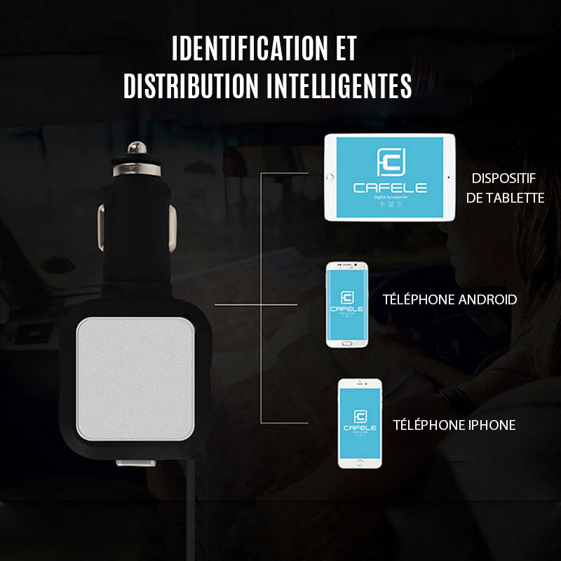 Multi-Device Car Charger with Retractable Charging Cables