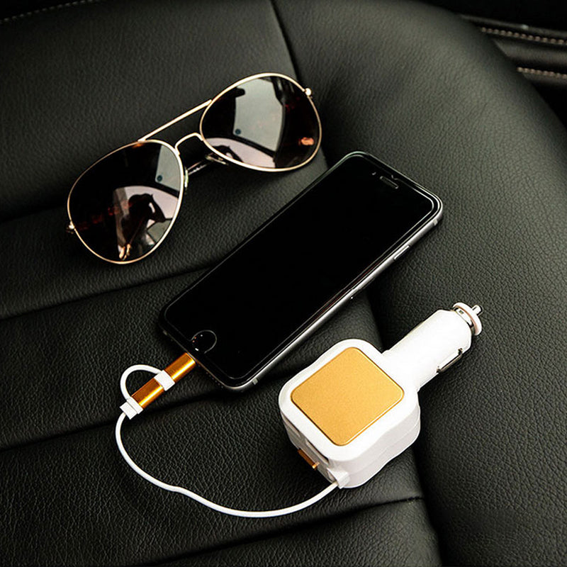 Multi-Device Car Charger with Retractable Charging Cables